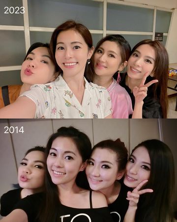 ▲任容萱和S.H.E復刻9年前合照。（圖／翻攝自FACEBOOK／任容萱）